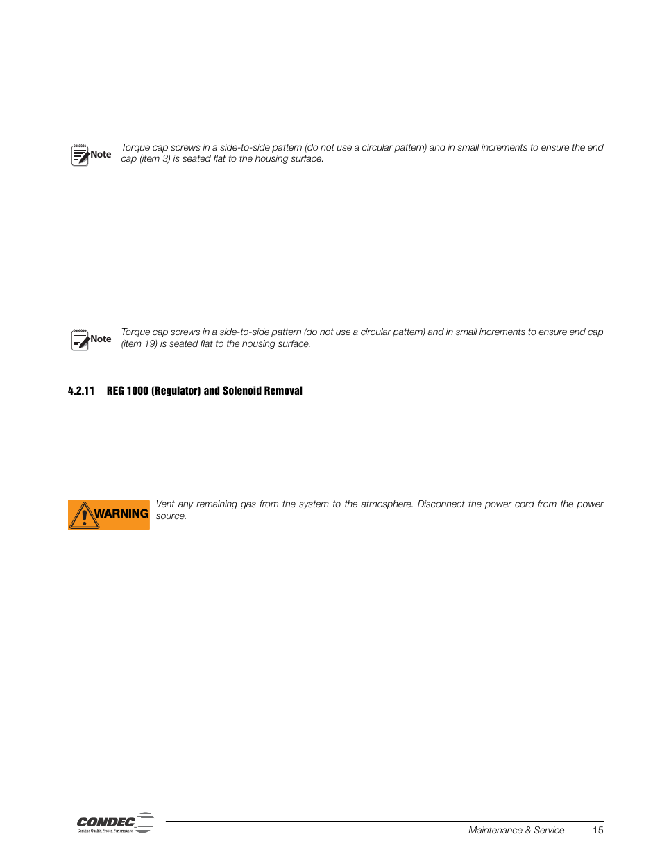 11 reg 1000 (regulator) and solenoid removal, Reg 1000 (regulator) and solenoid removal | Condec PIN8010 User Manual | Page 21 / 41