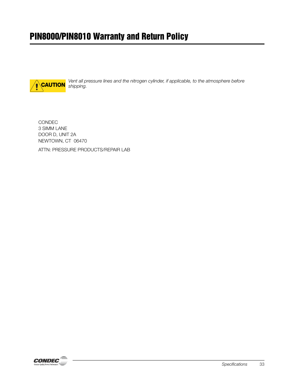 Pin8000/pin8010 warranty and return policy | Condec PIN8010 User Manual | Page 38 / 41