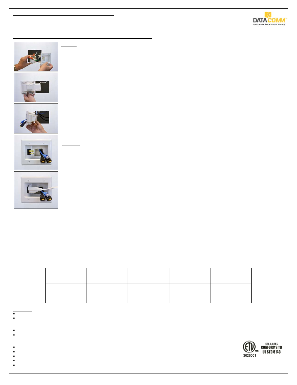 DataComm 45-0028-WH Recessed Pro-Power Kit User Manual | Page 7 / 8