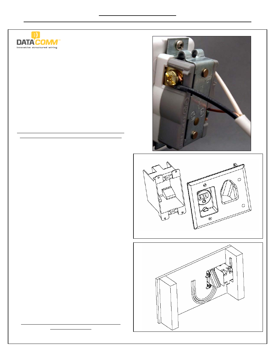 DataComm 45-0021 Recessed Low Voltage Cable Plate with Recessed Power User Manual | 2 pages