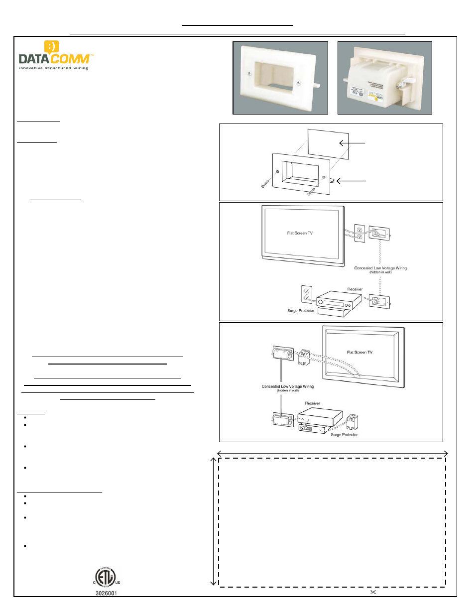 DataComm 45-0009 Easy Mount Recessed Low Voltage Cable Plates User Manual | 1 page