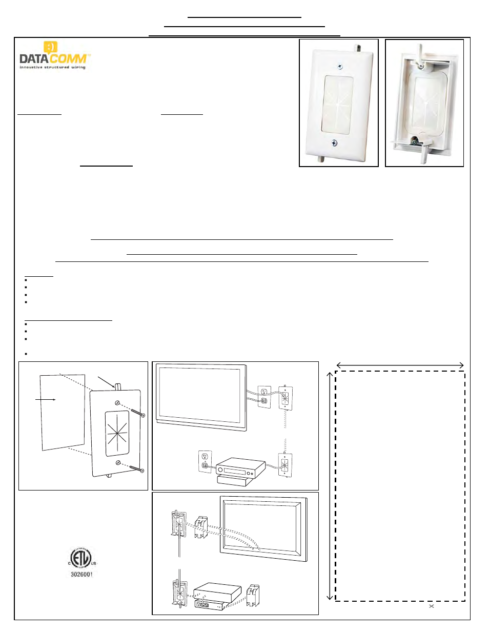 DataComm 45-0014 Cable Plate with Flexible Opening, 1-Gang User Manual | 2 pages