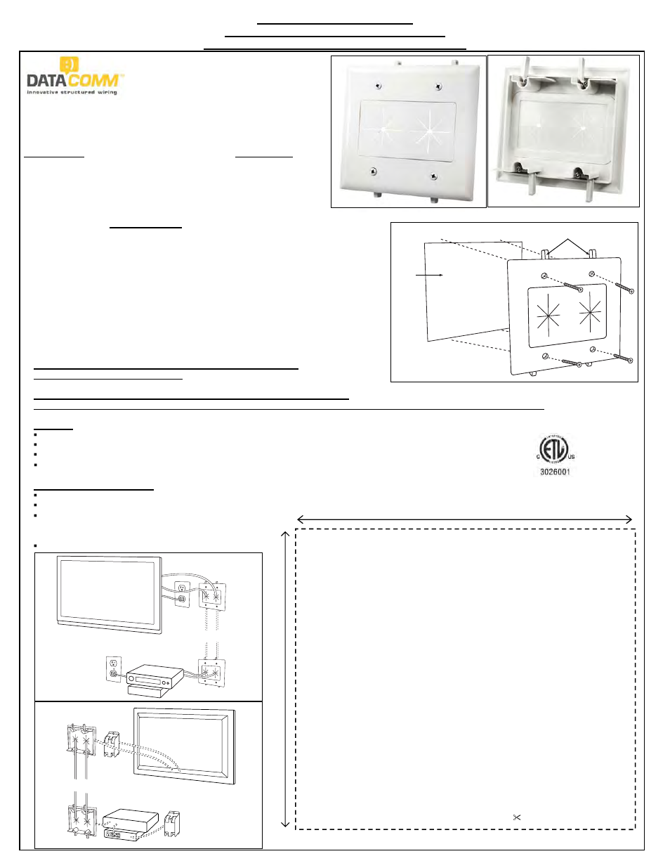 Is 45-0015 web.pdf, Template, Actual size | DataComm 45-0014 Cable Plate with Flexible Opening, 1-Gang User Manual | Page 2 / 2