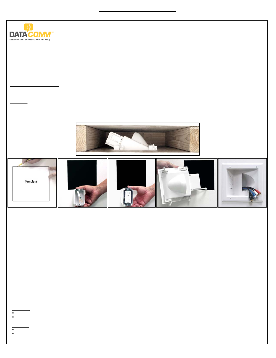 DataComm 45-0031-WH Recessed Low Voltage Media Plate with Duplex Receptacle User Manual | 8 pages