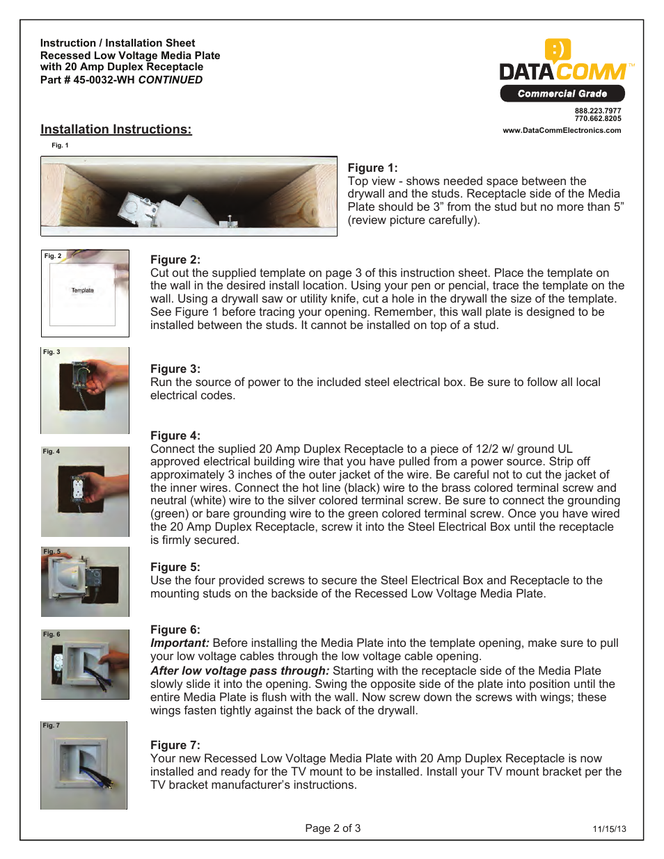 DataComm 45-0031-WH Recessed Low Voltage Media Plate with Duplex Receptacle User Manual | Page 7 / 8