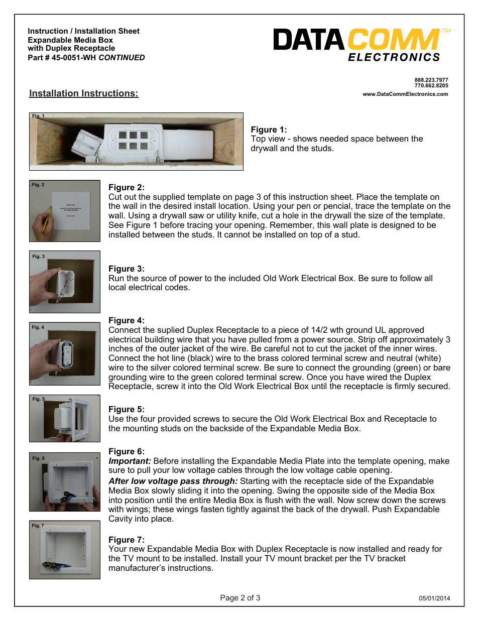 DataComm 45-0051-WH Expandable Media Box with Duplex Receptacle User Manual | Page 2 / 9