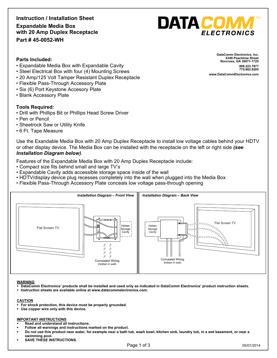 DataComm 45-0051-WH Expandable Media Box with Duplex Receptacle User Manual | Page 4 / 9