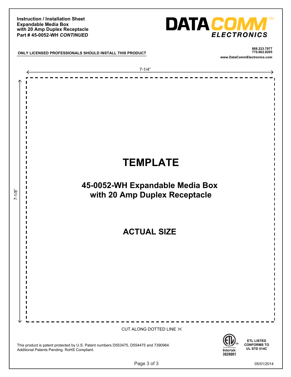 Template | DataComm 45-0051-WH Expandable Media Box with Duplex Receptacle User Manual | Page 6 / 9