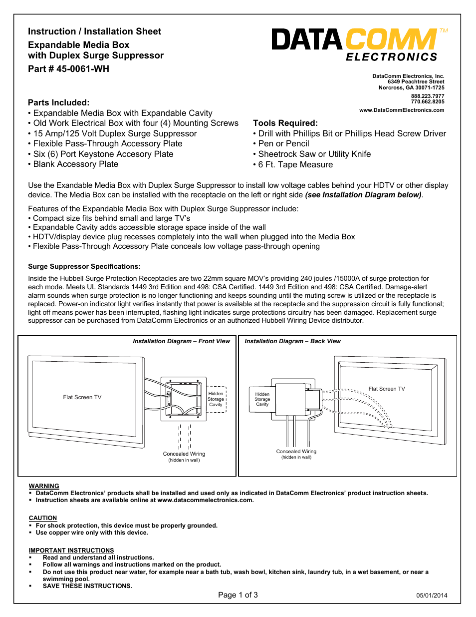 DataComm 45-0051-WH Expandable Media Box with Duplex Receptacle User Manual | Page 7 / 9