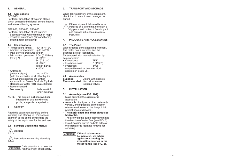 Davey SS30-25 CIRCULATION PUMP User Manual | Page 2 / 4
