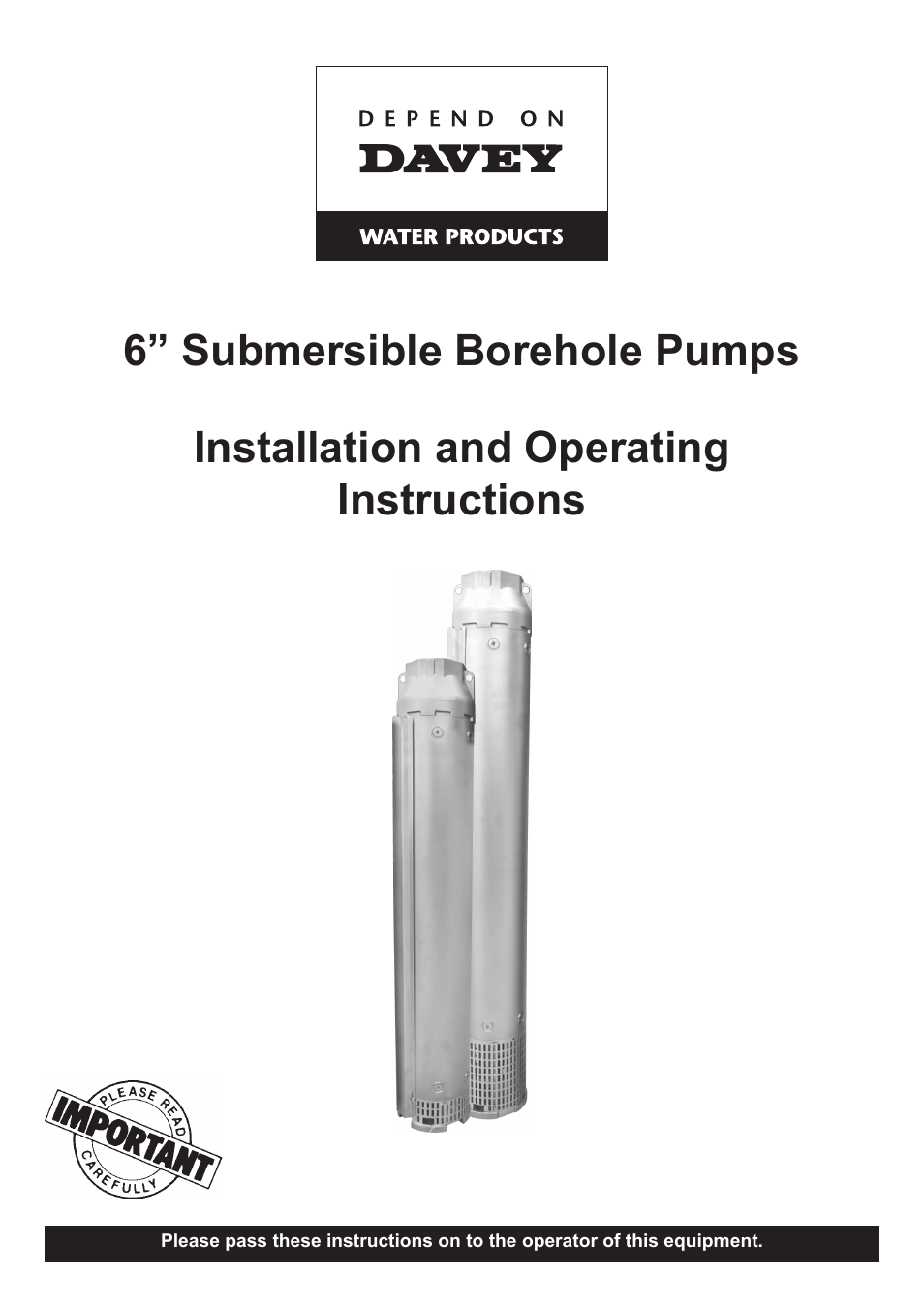 Davey 6 Submersible Borehole Pumps User Manual | 8 pages