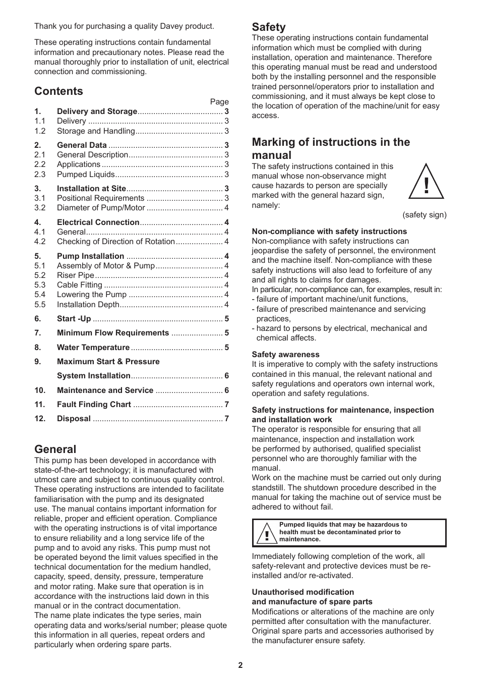 Davey 6 Submersible Borehole Pumps User Manual | Page 2 / 8