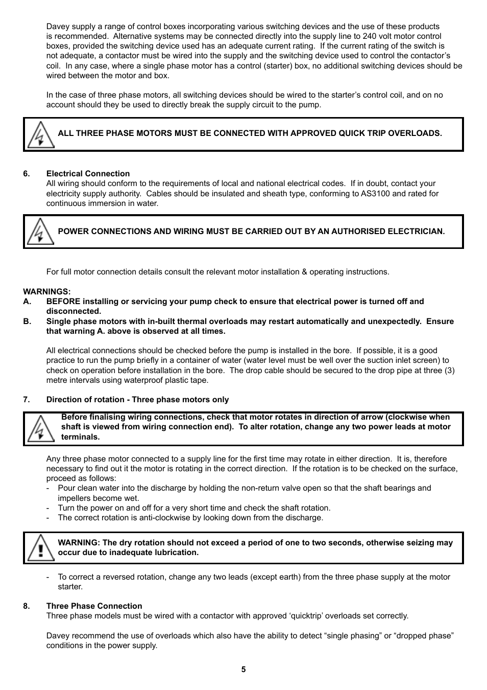 Davey 4 Submersible Borehole Pumps SERIES J User Manual | Page 5 / 12