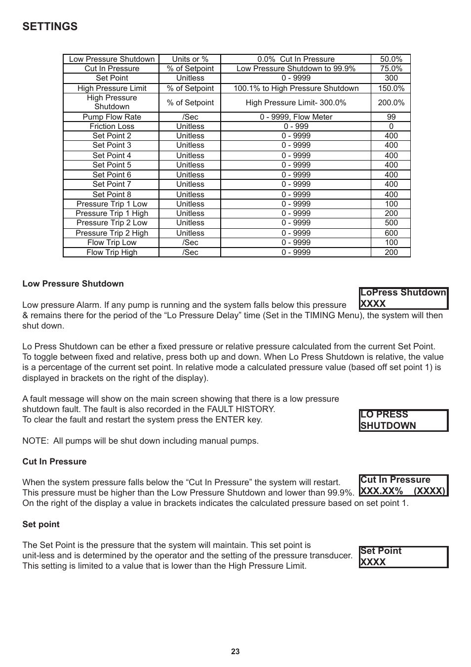 Settings | Davey Speedman Dual Pump Variable Speed Pump Control System User Manual | Page 23 / 64