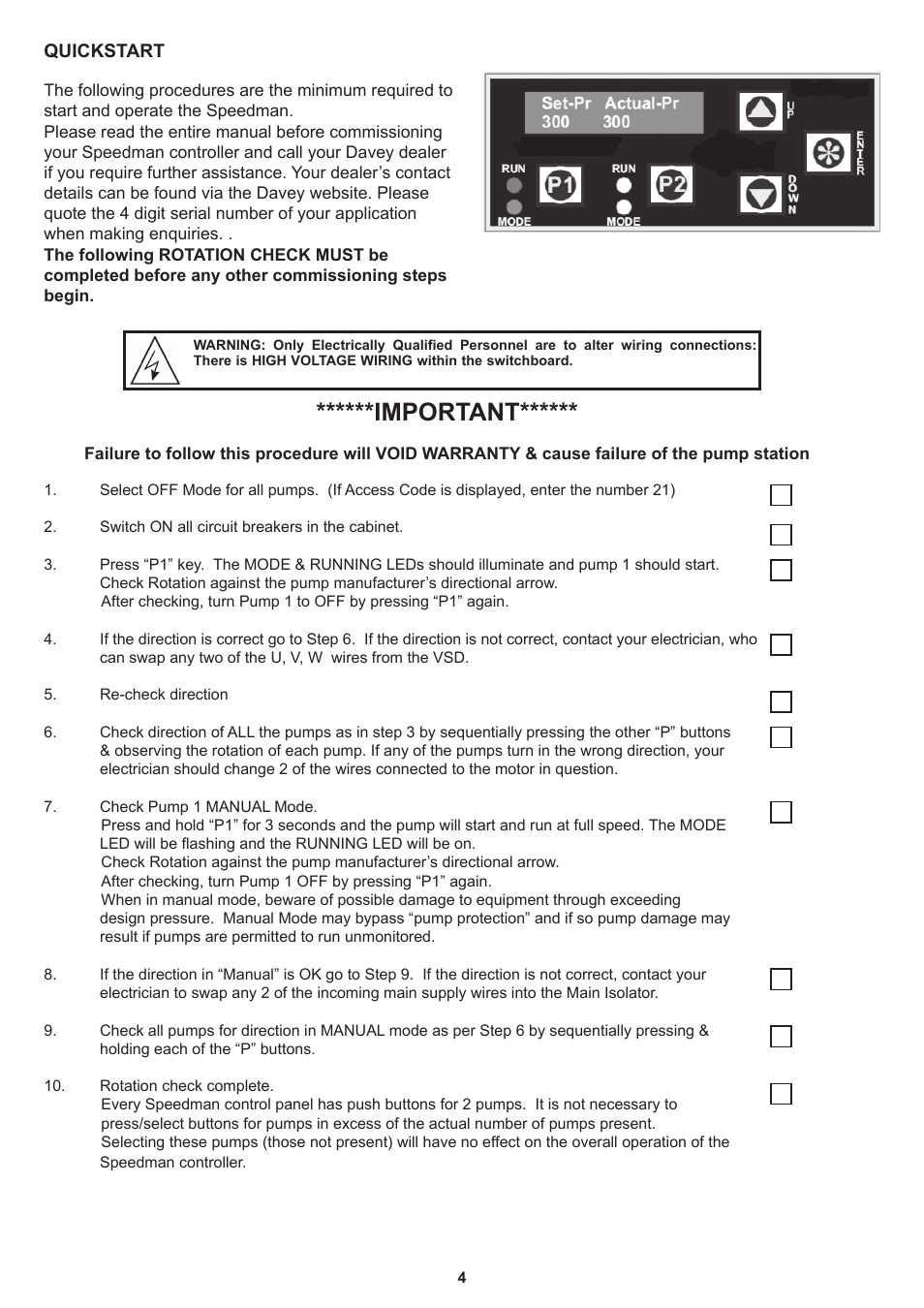 Important | Davey Speedman Dual Pump Variable Speed Pump Control System User Manual | Page 4 / 64
