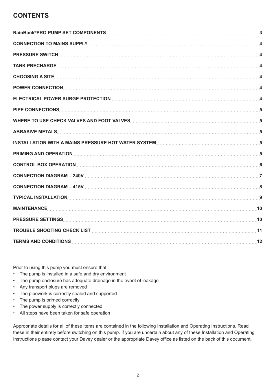 Davey RAINBANK PRO RAINWATER HARVESTING SYSTEM User Manual | Page 2 / 12