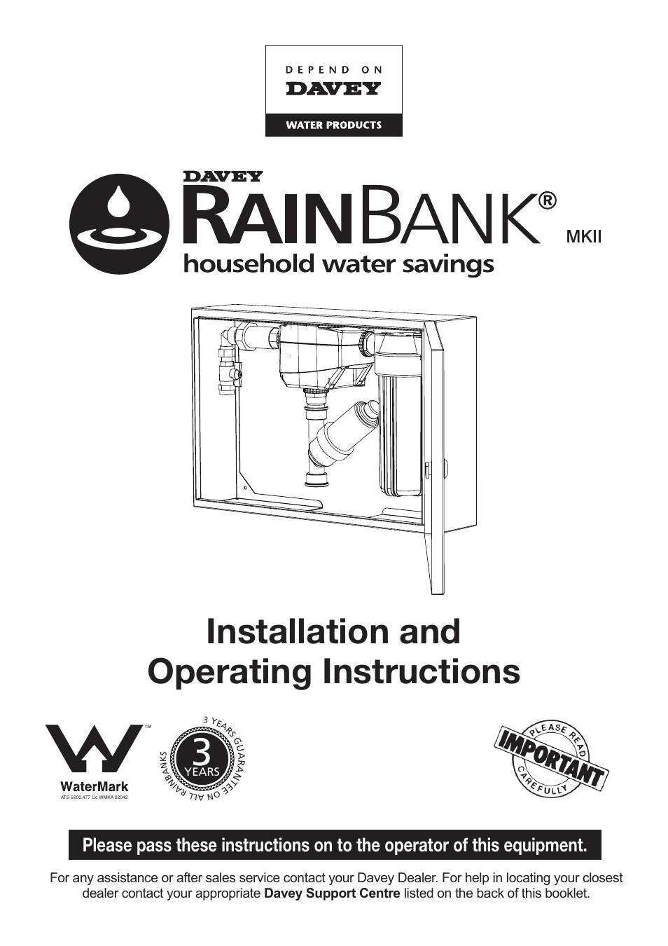 Davey RAINBANK WALL MOUNTED CABINET SYSTEM User Manual | 20 pages