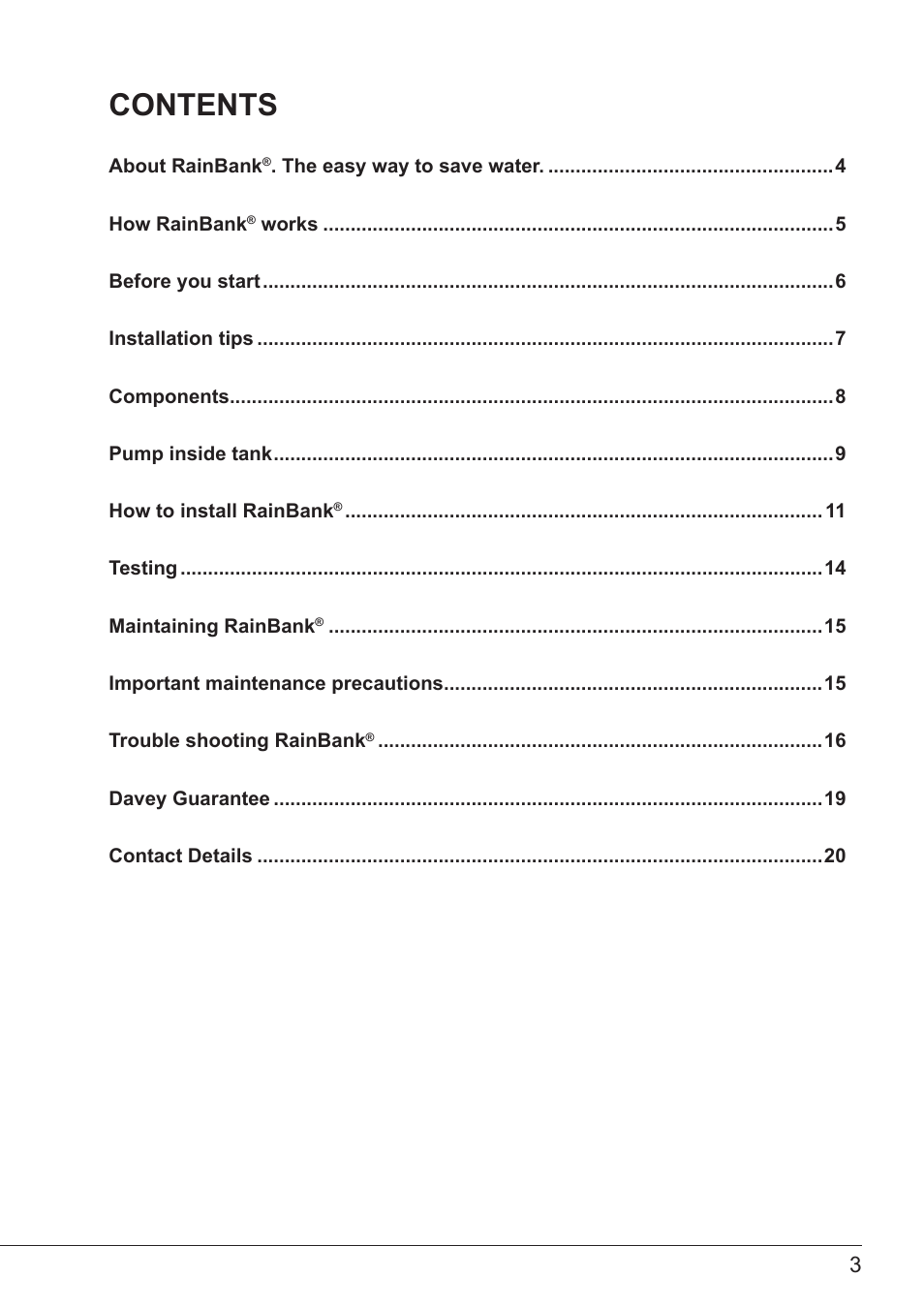 Davey RAINBANK WALL MOUNTED CABINET SYSTEM User Manual | Page 3 / 20