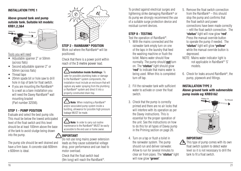 Davey RAINBANK WITH SUBMERSIBLE PUMP User Manual | Page 16 / 18