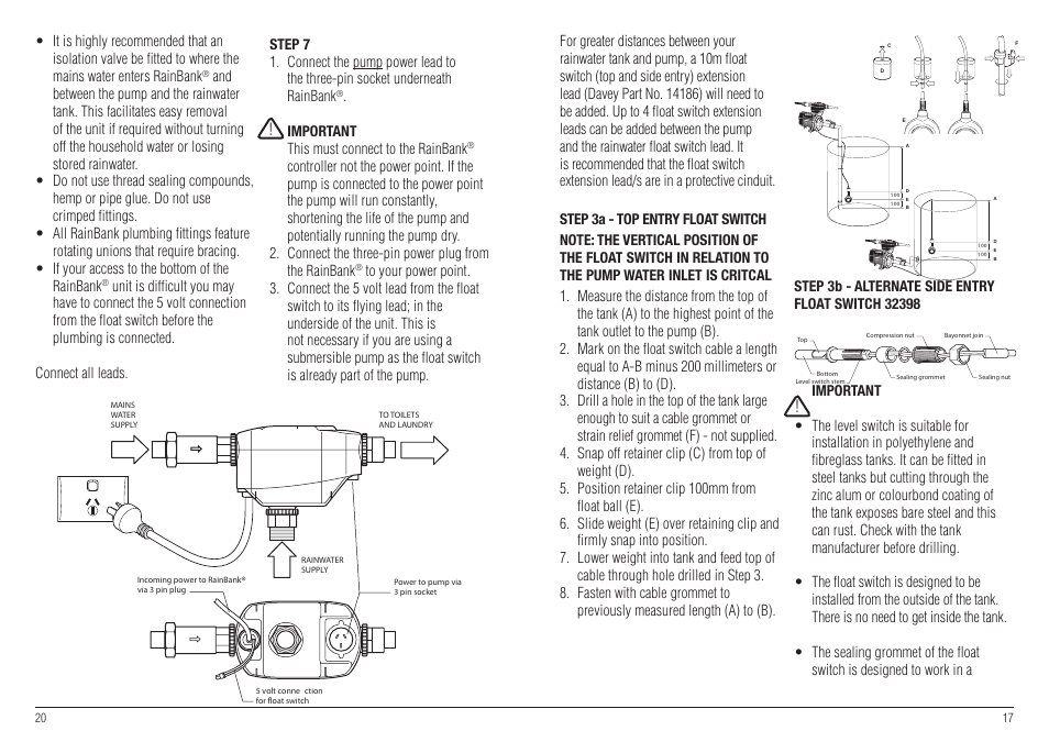 Davey RAINBANK WITH SUBMERSIBLE PUMP User Manual | Page 17 / 18