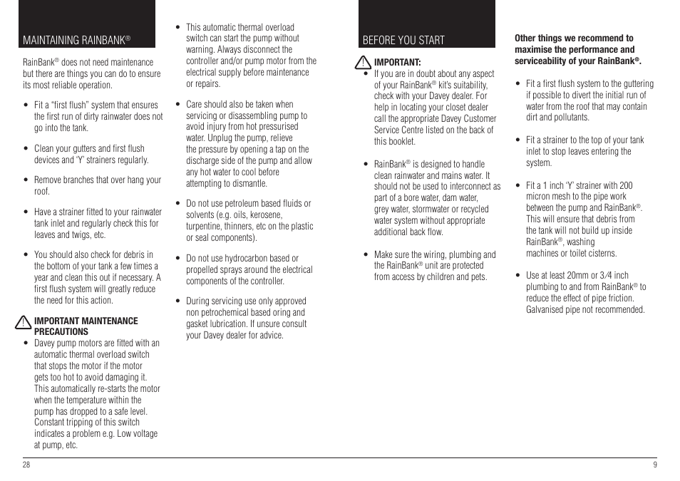 Davey RAINBANK WITH SUBMERSIBLE PUMP User Manual | Page 9 / 18
