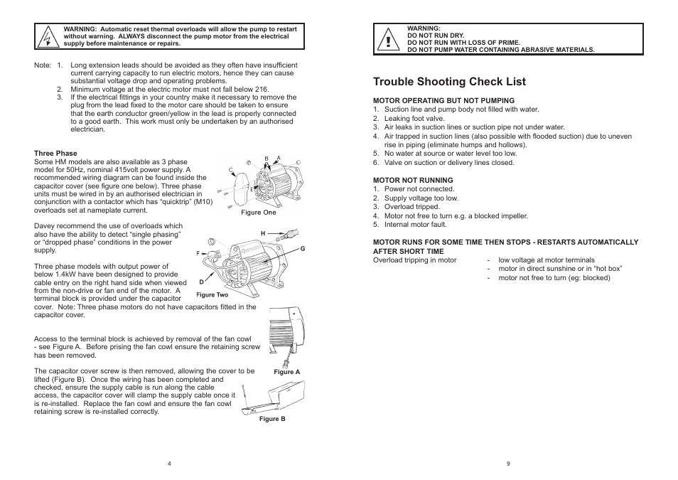 Trouble shooting check list | Davey HM Series Electric Pumps User Manual | Page 4 / 6