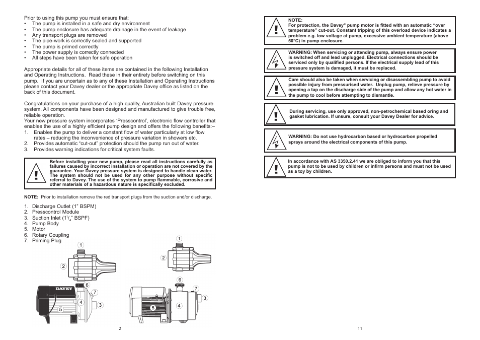 Davey HP, HS & HM Pressure Systems with Presscontrol User Manual | Page 2 / 6