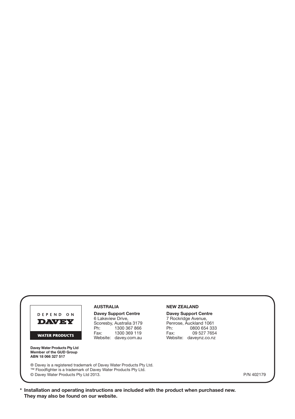 Davey 4 Floodfighter Pumps User Manual | Page 8 / 8