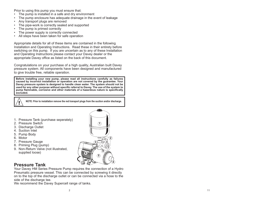 Pressure tank | Davey HM Series Pressure Systems with Pressure Switch User Manual | Page 2 / 6