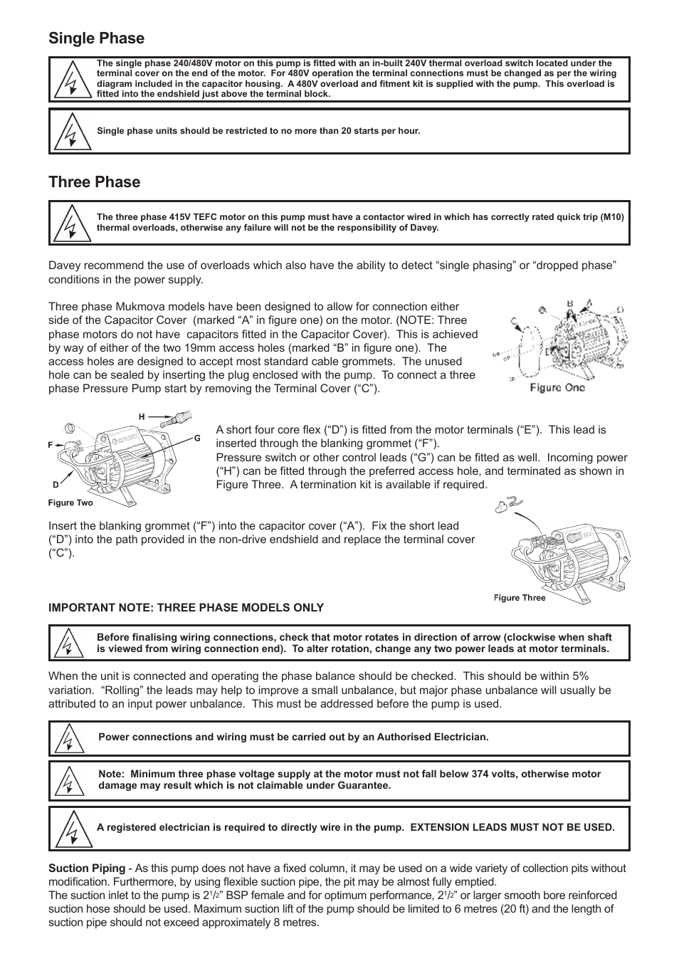 Single phase three phase | Davey MUKMOVA MANURE & TRASH PUMP User Manual | Page 2 / 4