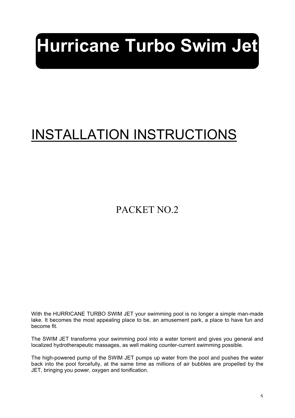 Hurricane turbo swim jet, Installation instructions | Davey Hurricane Turbo Swim Jet User Manual | Page 5 / 8