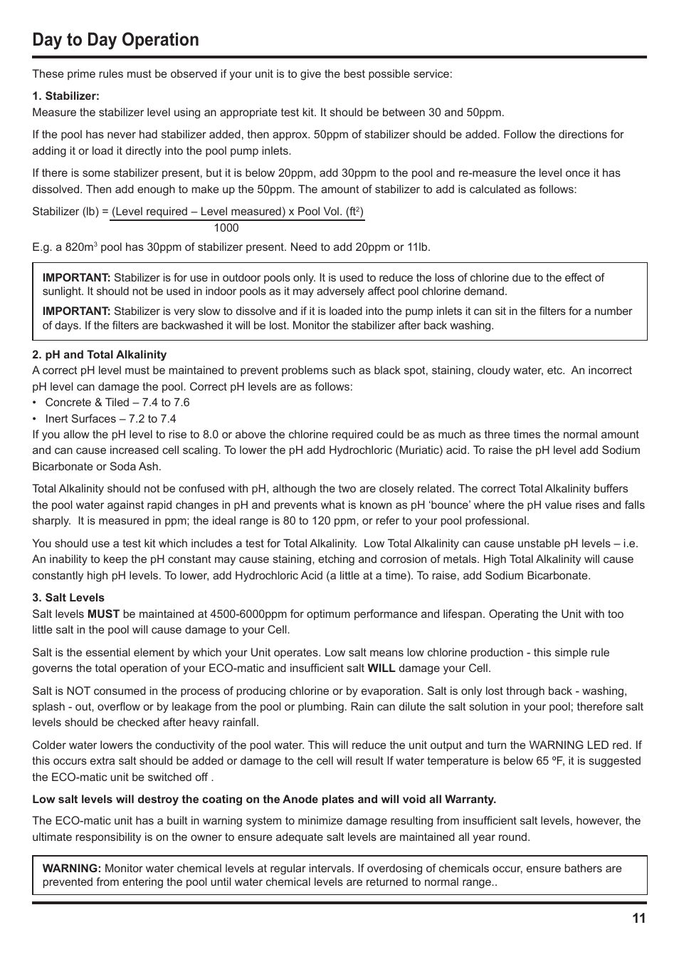 Day to day operation | Davey SCMax 77 ECOMATIC Salt Water Pool Sanitizing System User Manual | Page 11 / 16