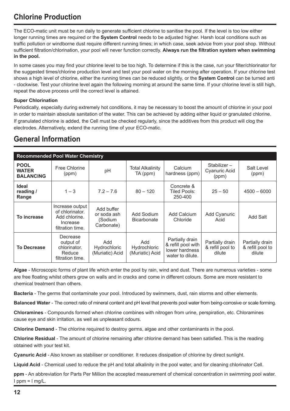 Chlorine production, General information | Davey SCMax 77 ECOMATIC Salt Water Pool Sanitizing System User Manual | Page 12 / 16