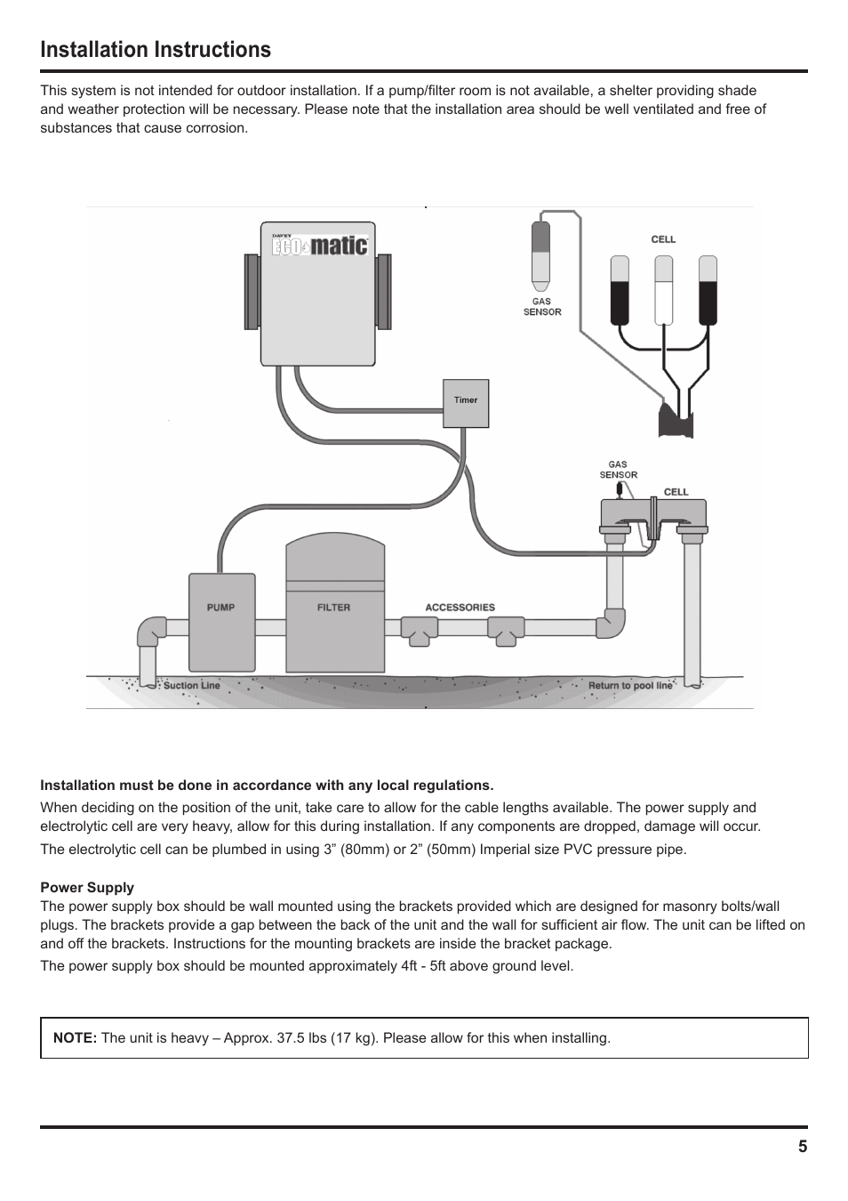 Installation instructions | Davey SCMax 77 ECOMATIC Salt Water Pool Sanitizing System User Manual | Page 5 / 16