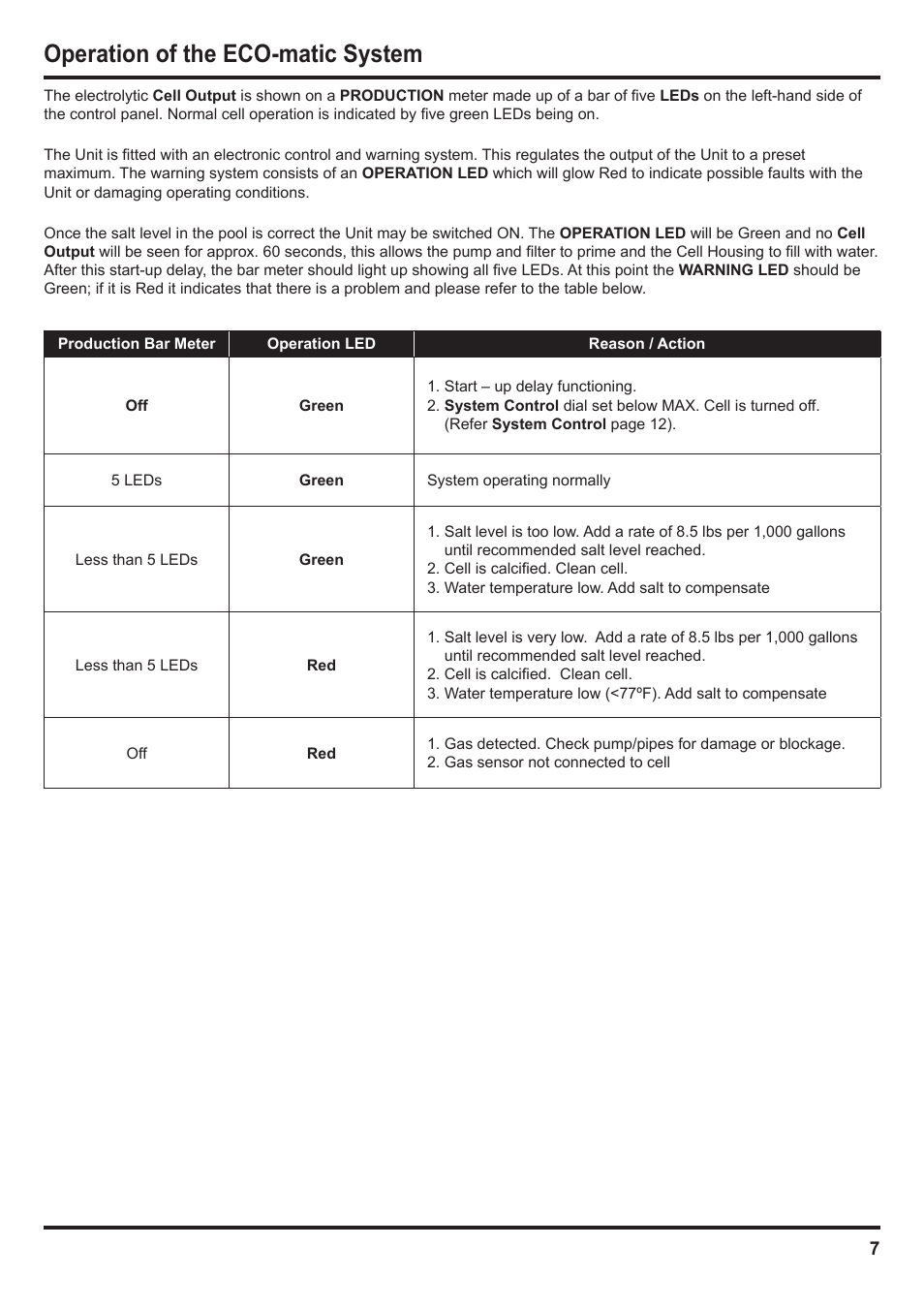 Operation of the eco-matic system | Davey SCMax 77 ECOMATIC Salt Water Pool Sanitizing System User Manual | Page 7 / 16