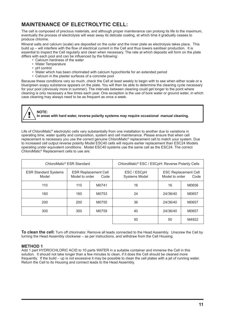 Maintenance of electrolytic cell | Davey MCxxC CHLOROMATIC Salt Water Pool System User Manual | Page 11 / 20