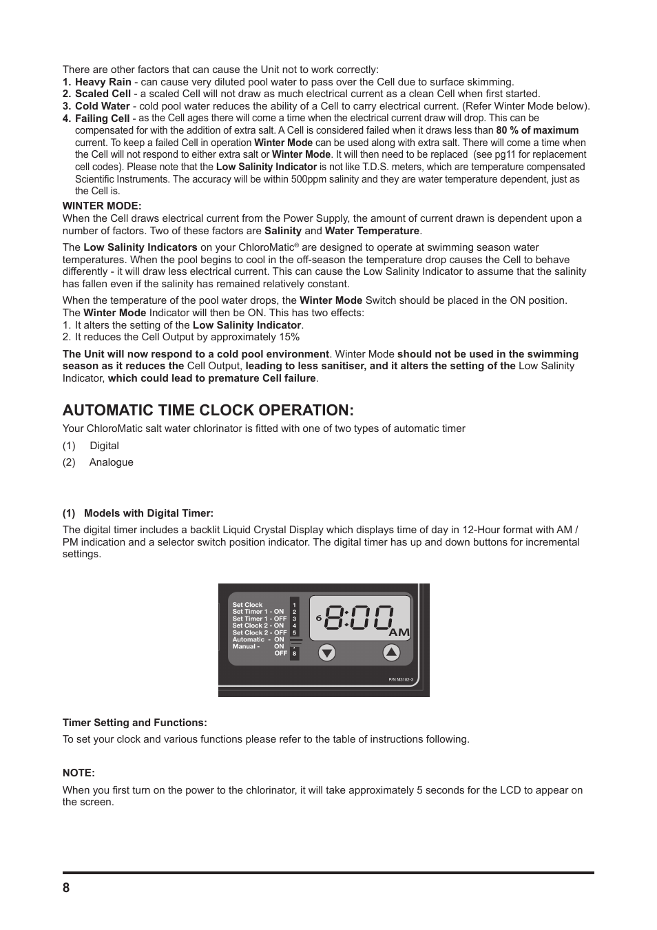 Automatic time clock operation | Davey MCxxC CHLOROMATIC Salt Water Pool System User Manual | Page 8 / 20