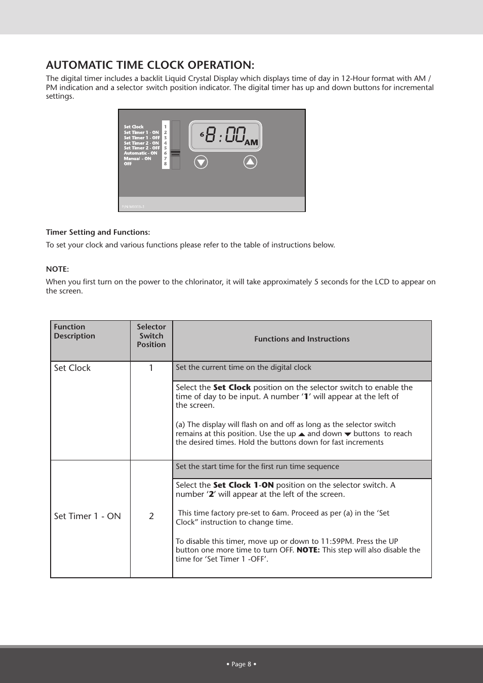 Automatic time clock operation | Davey BMSC Series ECOSALT Salt Water Pool Systems User Manual | Page 8 / 16