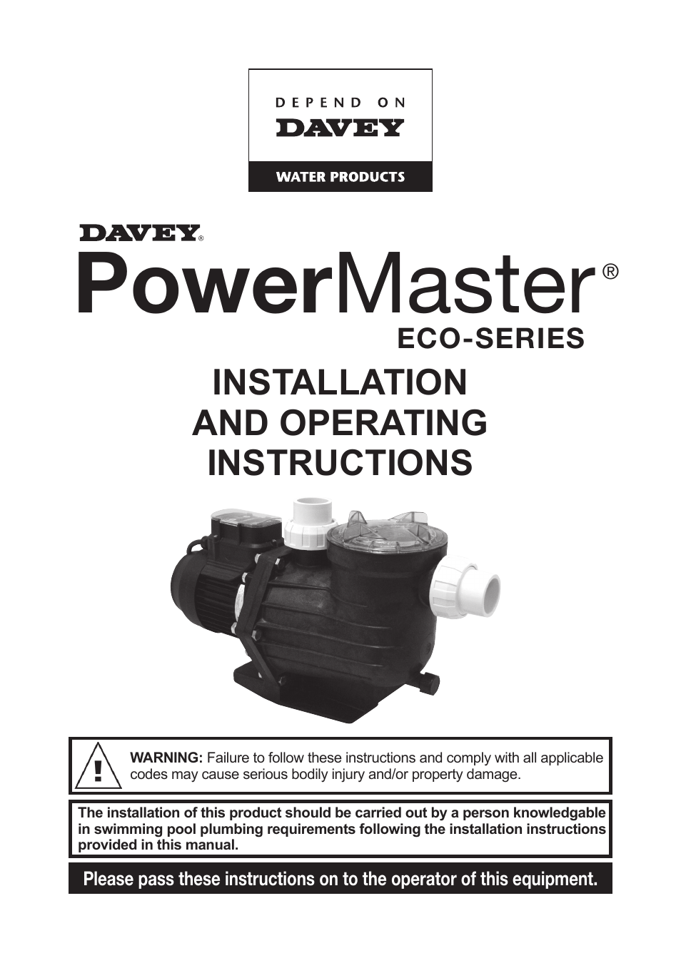 Davey PowerMaster ECO-SERIES User Manual | 16 pages