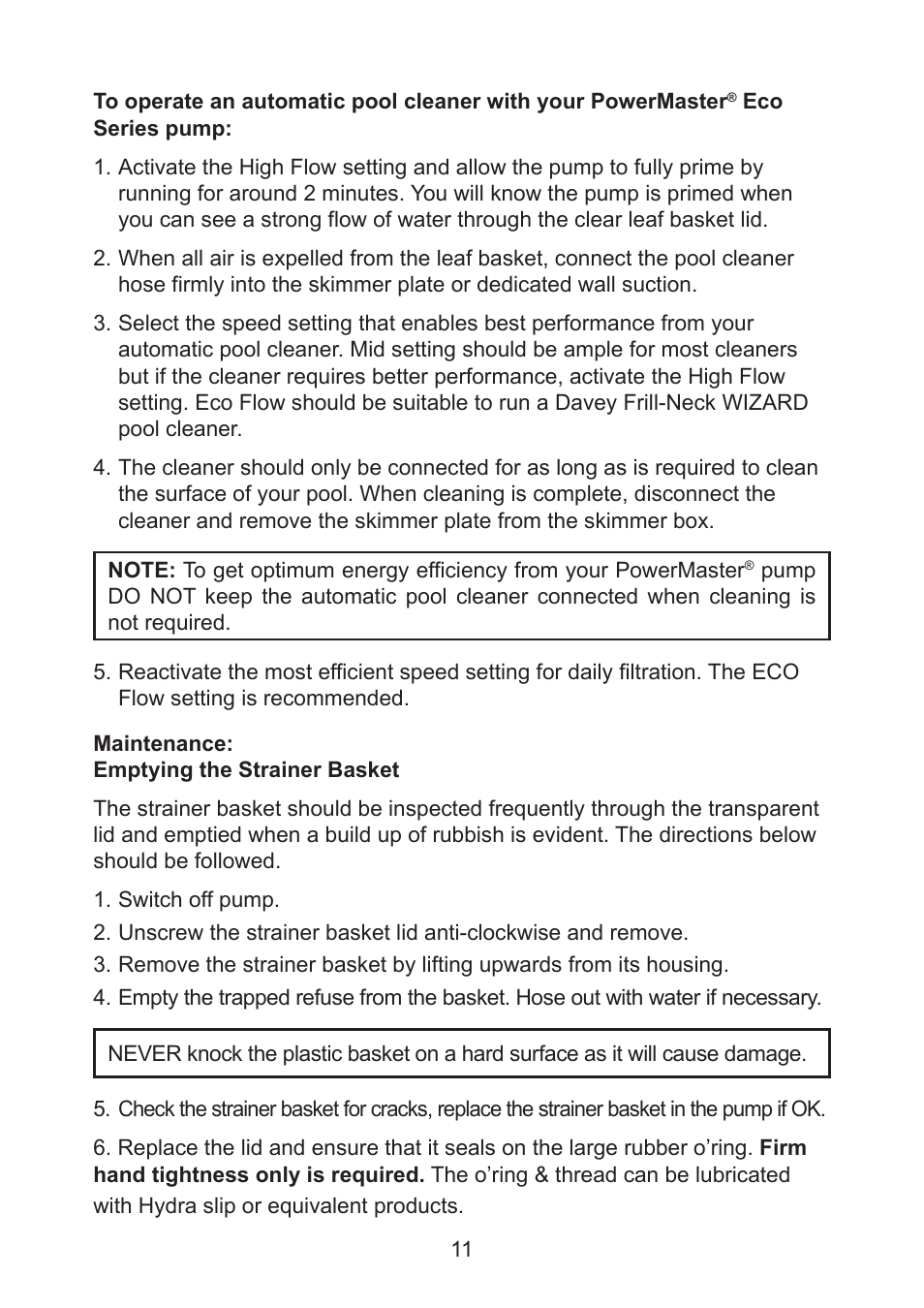 Davey PowerMaster ECO-SERIES User Manual | Page 11 / 16