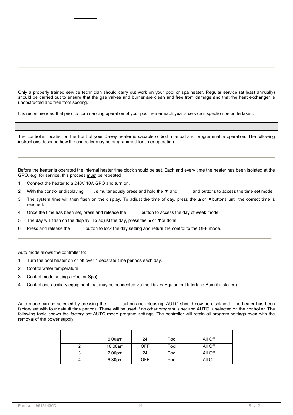 Programming of heater controller | Davey POOL AND SPA GAS HEATERS User Manual | Page 14 / 27