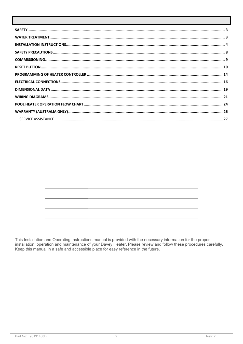 Davey POOL AND SPA GAS HEATERS User Manual | Page 2 / 27