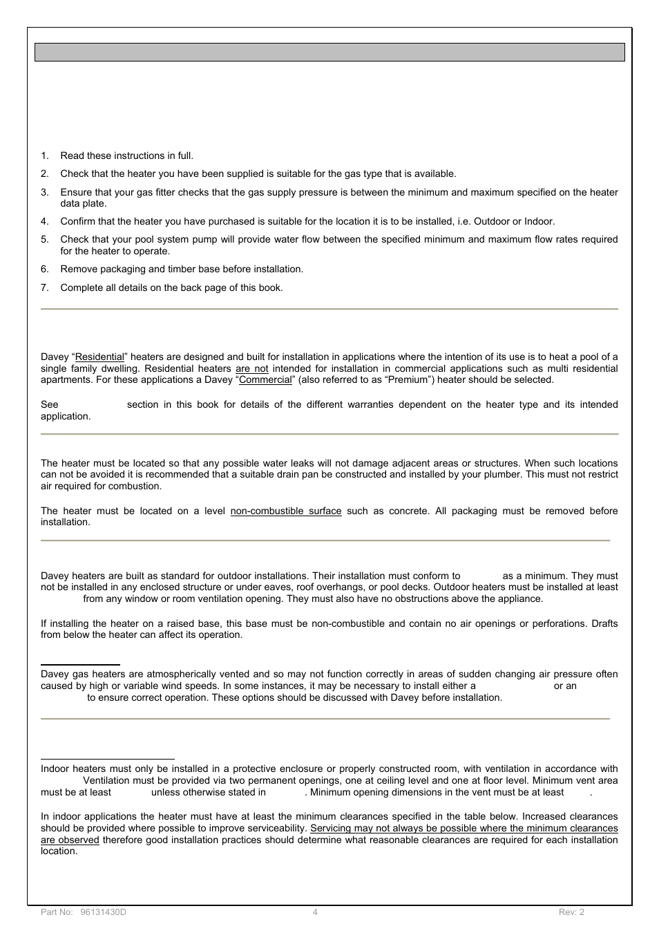 Installation instructions | Davey POOL AND SPA GAS HEATERS User Manual | Page 4 / 27