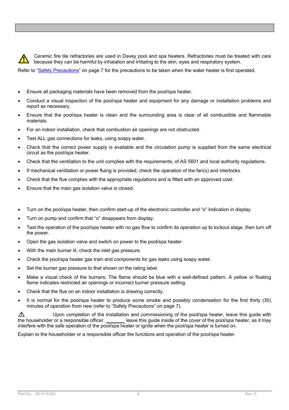 Davey POOL AND SPA GAS HEATERS User Manual | Page 9 / 27