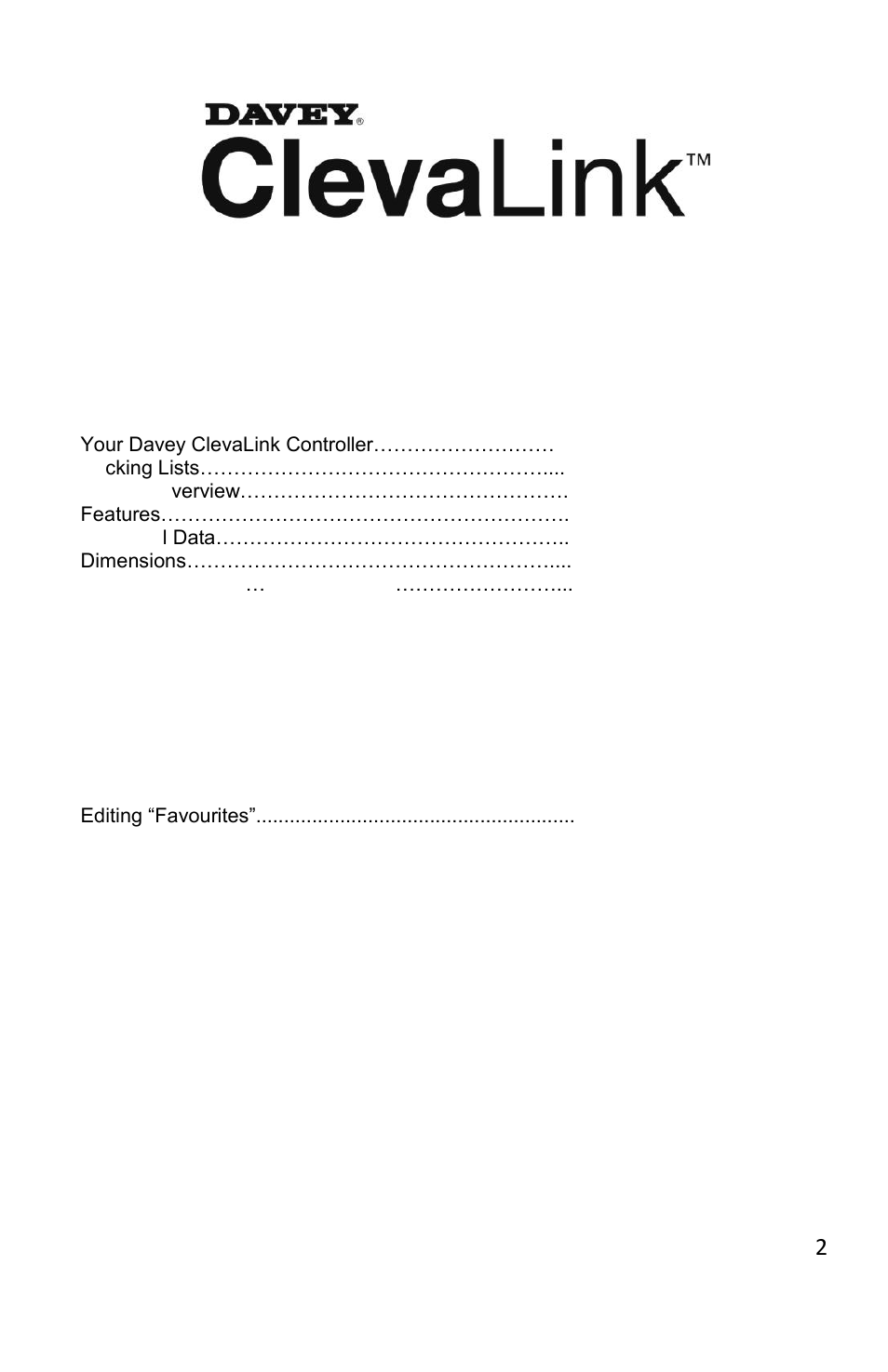 Controllers index | Davey CLEVALINK SYSTEM CONTROLS User Manual | Page 2 / 16