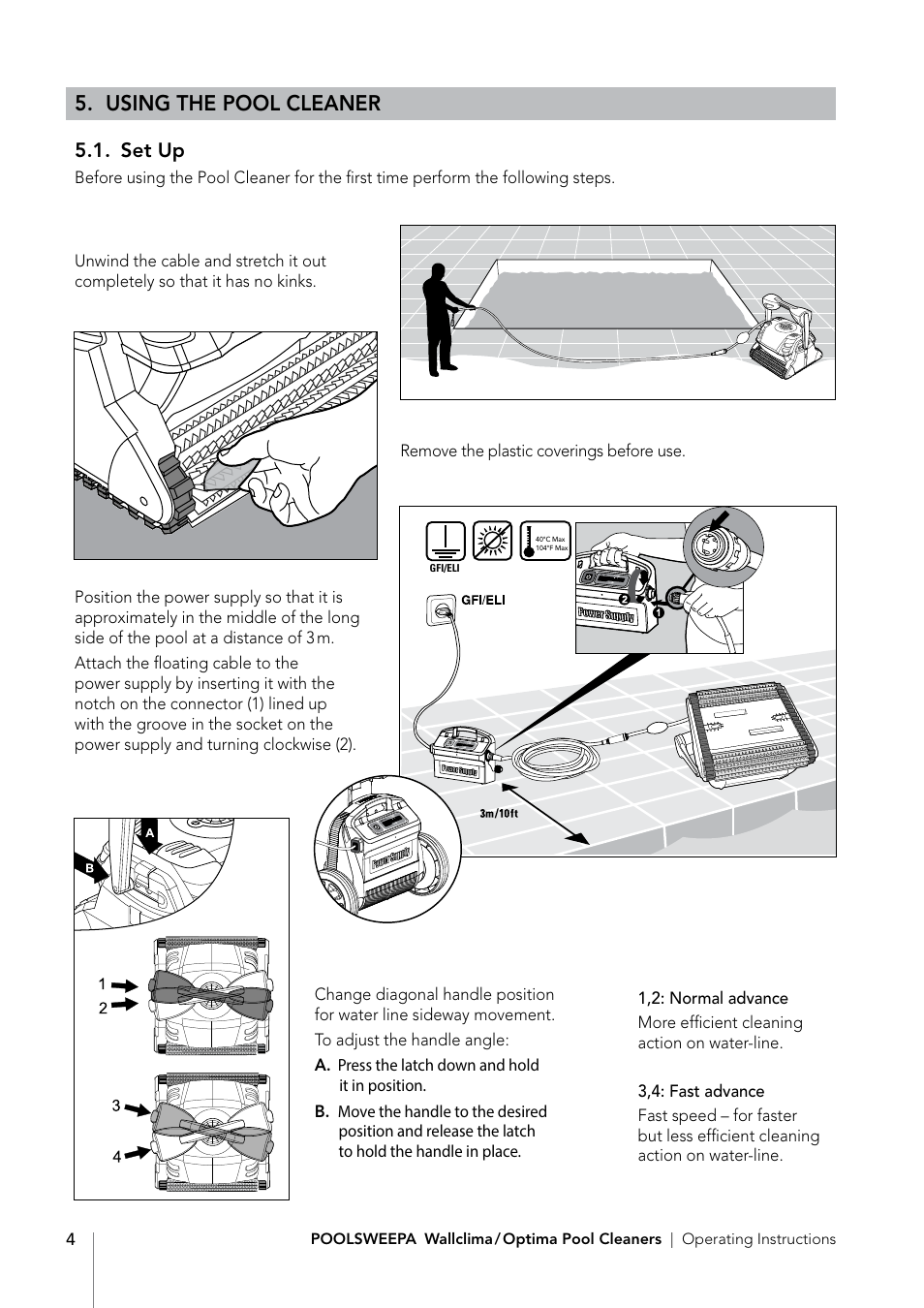 Using the pool cleaner, Set up | Davey PoolSweepa Wallclima/Optima Pool Cleaners User Manual | Page 6 / 16