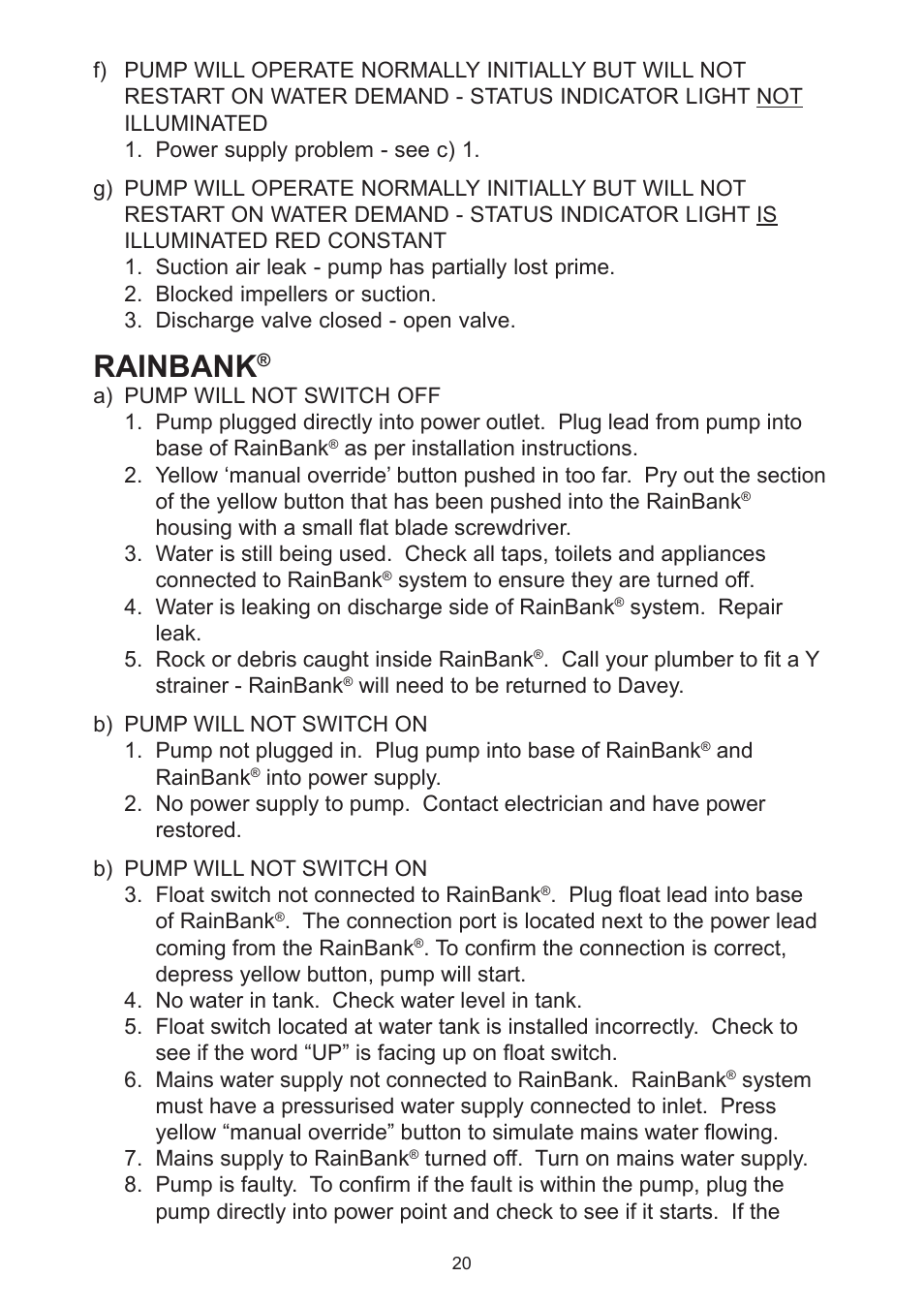 Rainbank | Davey Aquashield MAX Packaged Ultra Violet Water Treatment System User Manual | Page 20 / 24