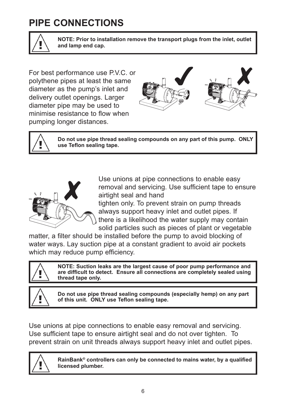 Pipe connections | Davey Aquashield MAX Packaged Ultra Violet Water Treatment System User Manual | Page 6 / 24