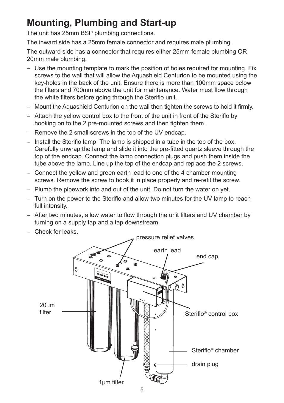 Mounting, plumbing and start-up | Davey Aquashield Centurion 50W & 70W User Manual | Page 5 / 12