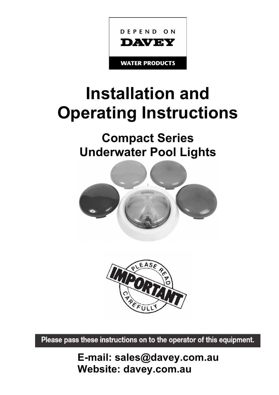 Davey Compact Series Underwater Pool Lights User Manual | 8 pages